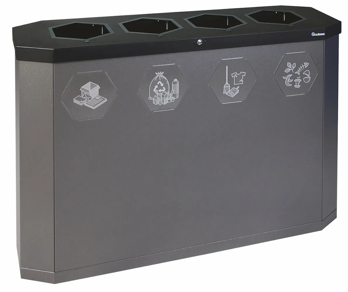 Abfallsammler mit offener Einwurfsöffnung | 4x45 Liter, HxBxT 83x120x35,5cm | Lichtgrau