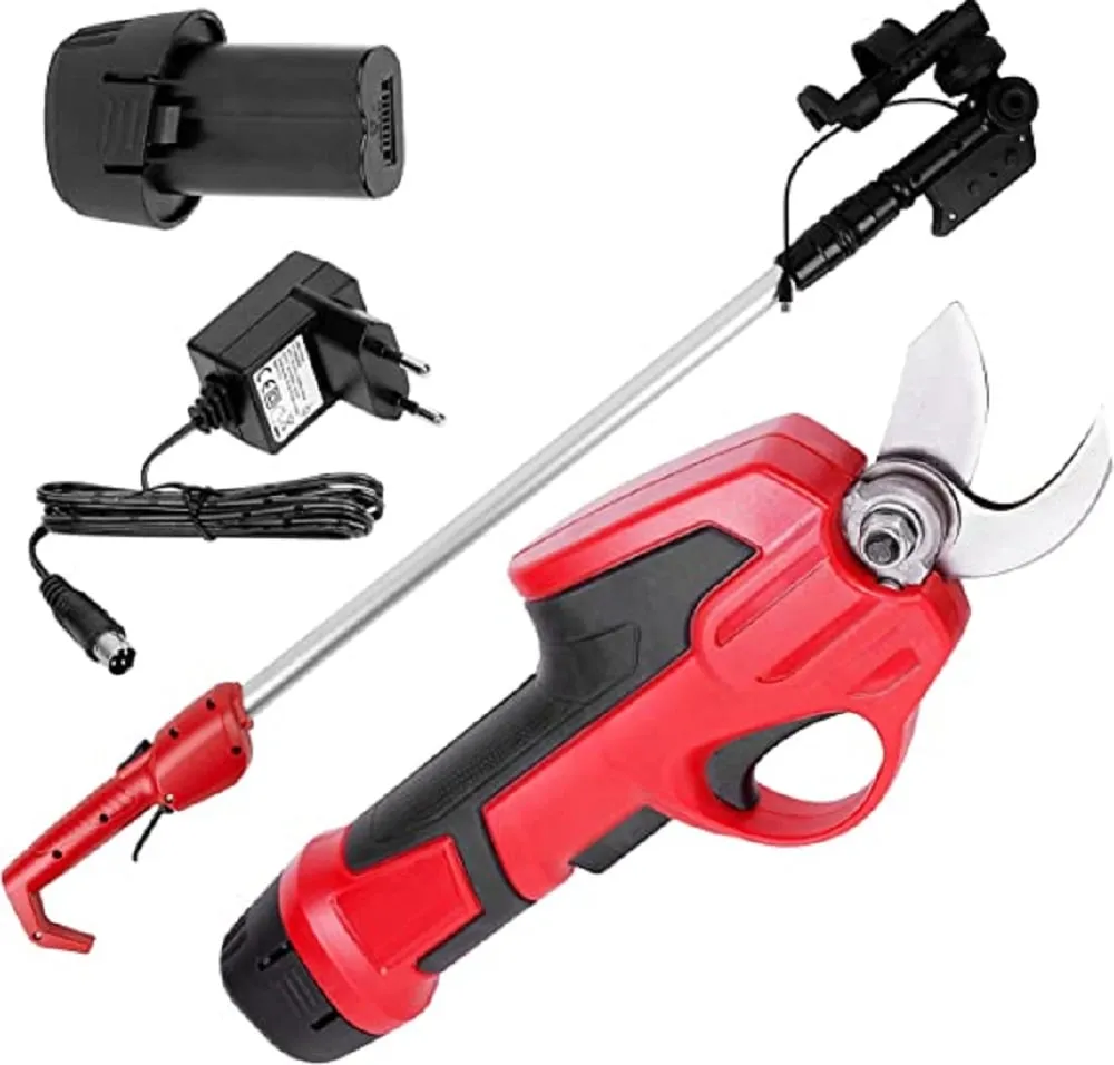 EDWARD elektrische Astschere mit 180cm Teleskopgriff & Ersatzklinge | 7,2 V Li-Ion Akku Batterie | 2cm Klingenlänge | Batteriekapazität 1,5 Ah | Baumschere Akkuschere Rebschere Schere