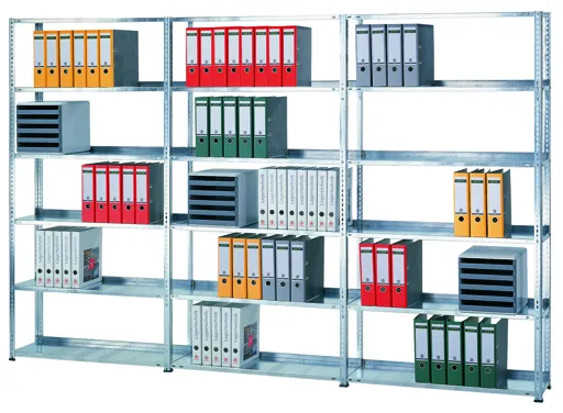 Schulte Büro-Fachbodenregal MULTIplus150 Schraubsystem ohne Mittelanschlag | Grundregal | Fachlast 150kg | 180x100x60cm | 5 Ebenen | Beidseitig nutzbar | Lichtgrau