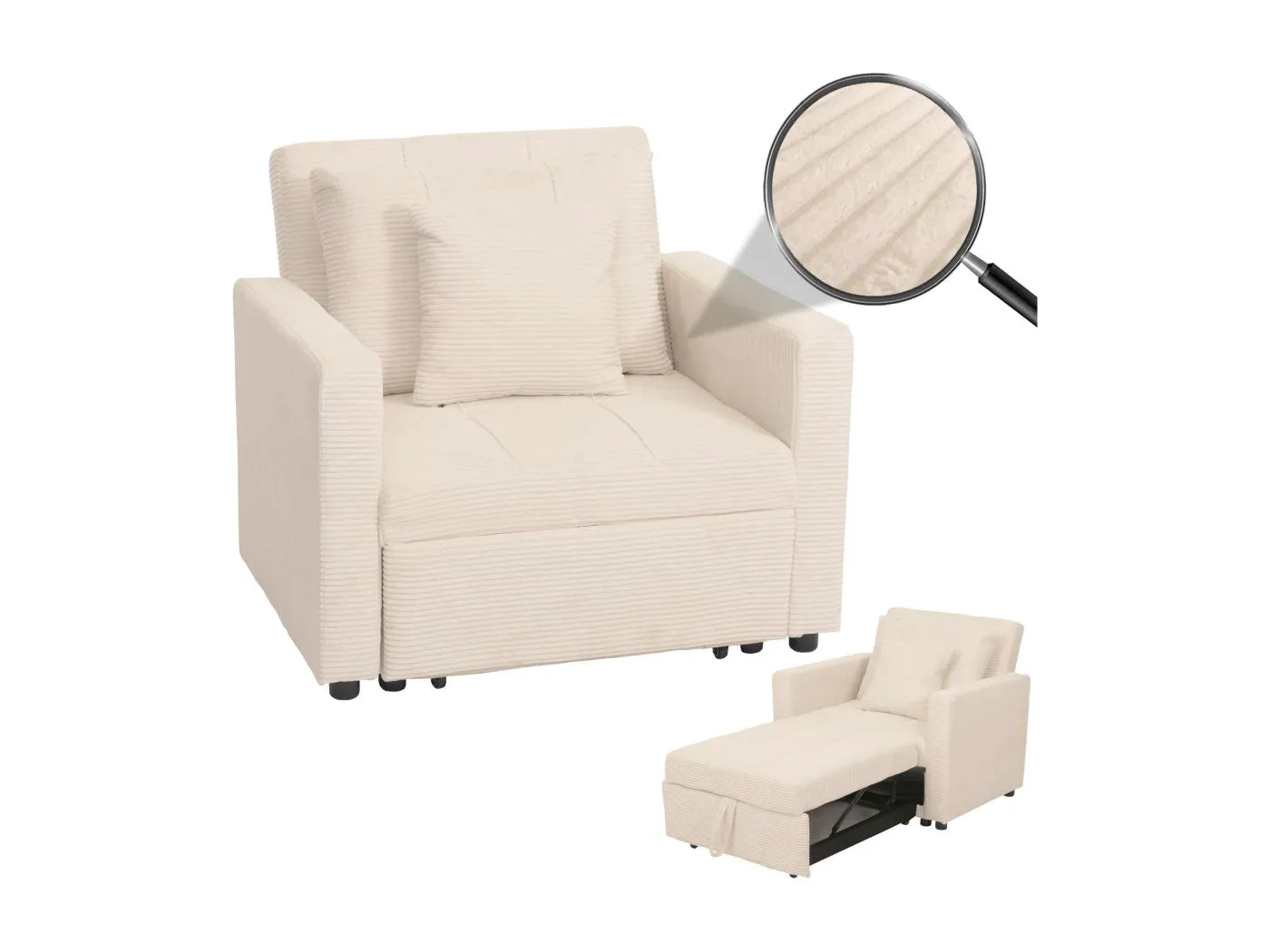 Schlafsessel MCW-L90, Creme-weiß