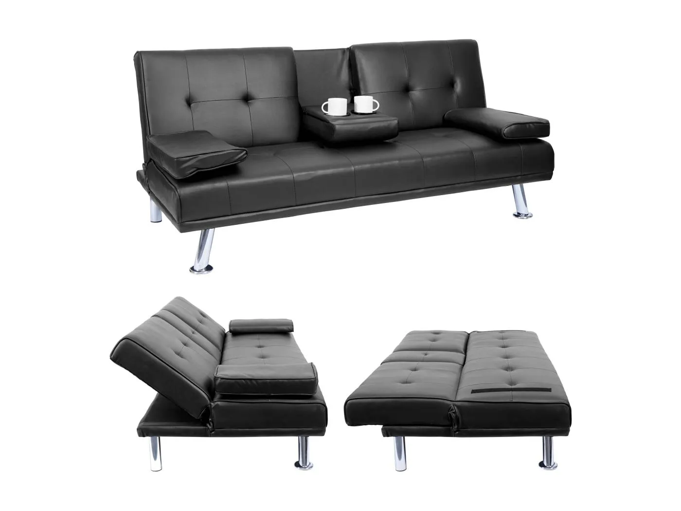 3er-Sofa MCW-F60, Kunstleder, schwarz