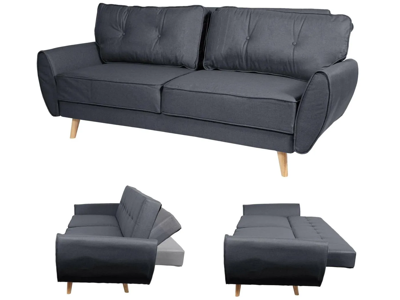 3er-Sofa MCW-J19, Stoff/Textil anthrazit