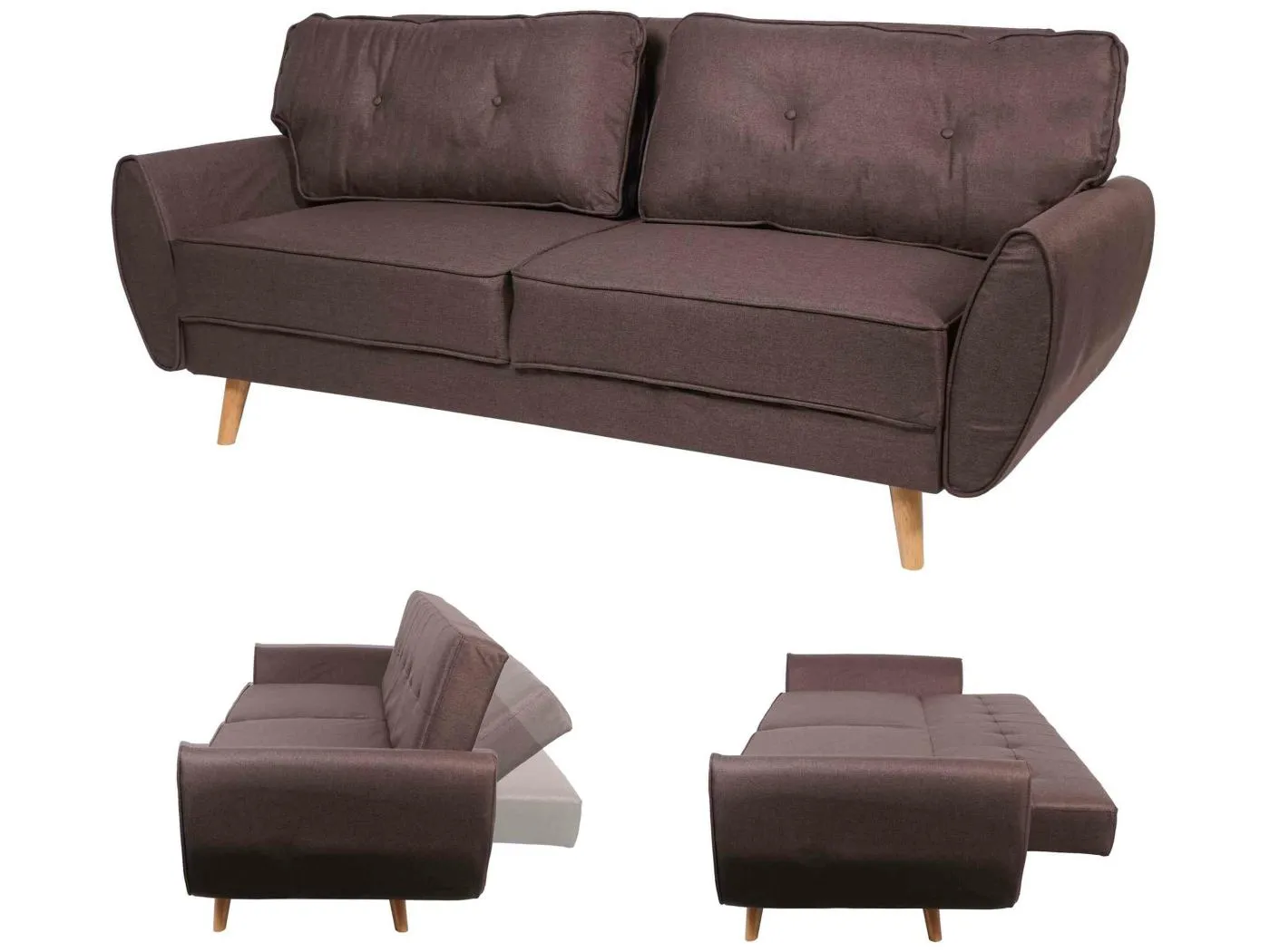 3er-Sofa MCW-J19, Stoff/Textil braun
