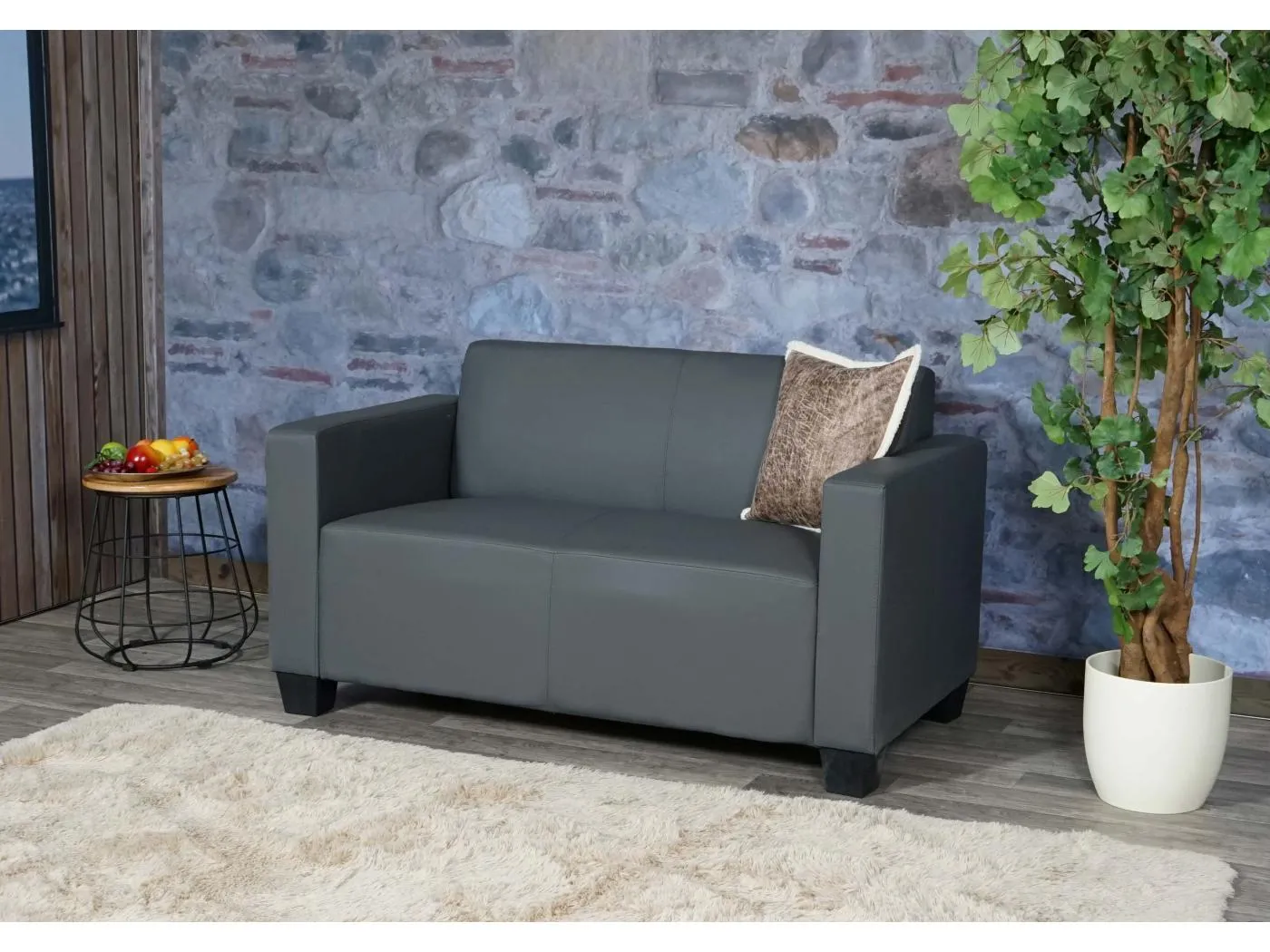 2er Sofa Moncalieri Kunstleder, Dunkelgrau