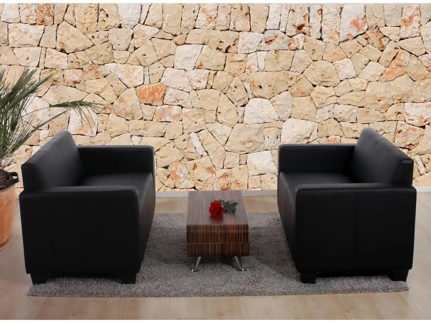 Sofa-Garnitur Moncalieri (2er-Set), Schwarz