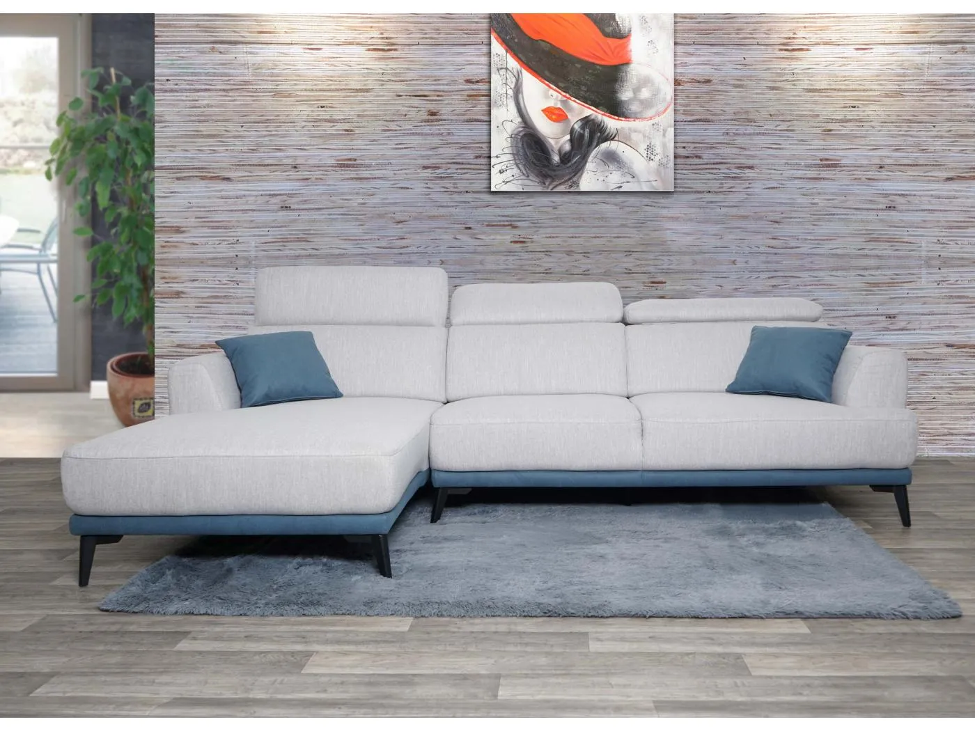 Sofa MCW-G44 L-Form, Links, hellgrau