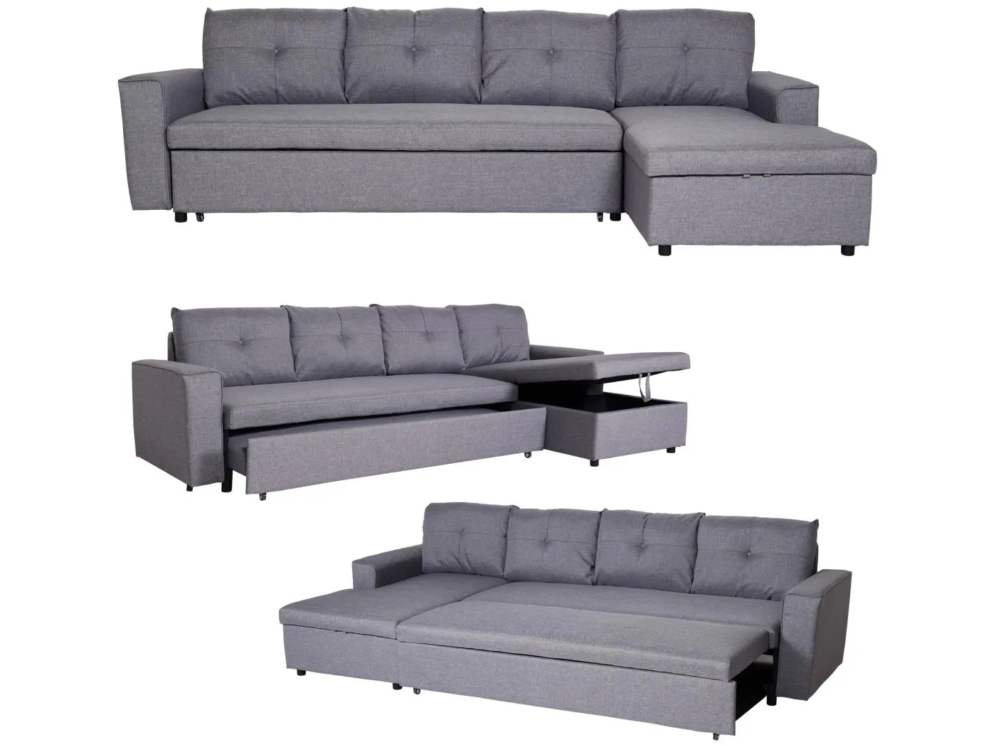 Ecksofa mit Bettkasten MCW-L16, Grau