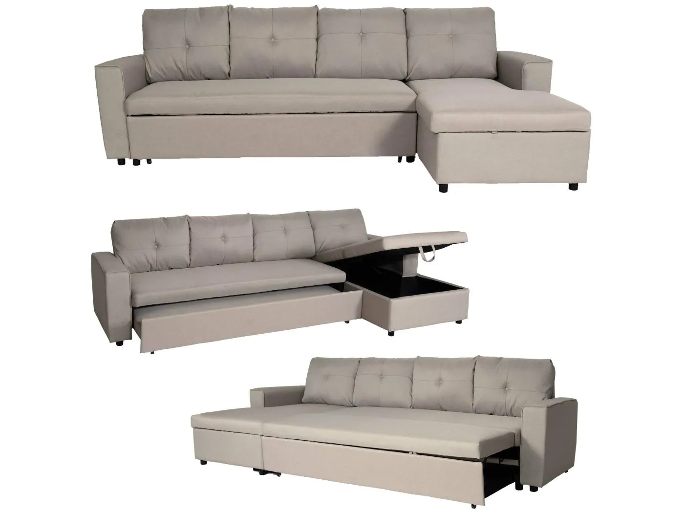 Ecksofa mit Bettkasten MCW-L16, Beige
