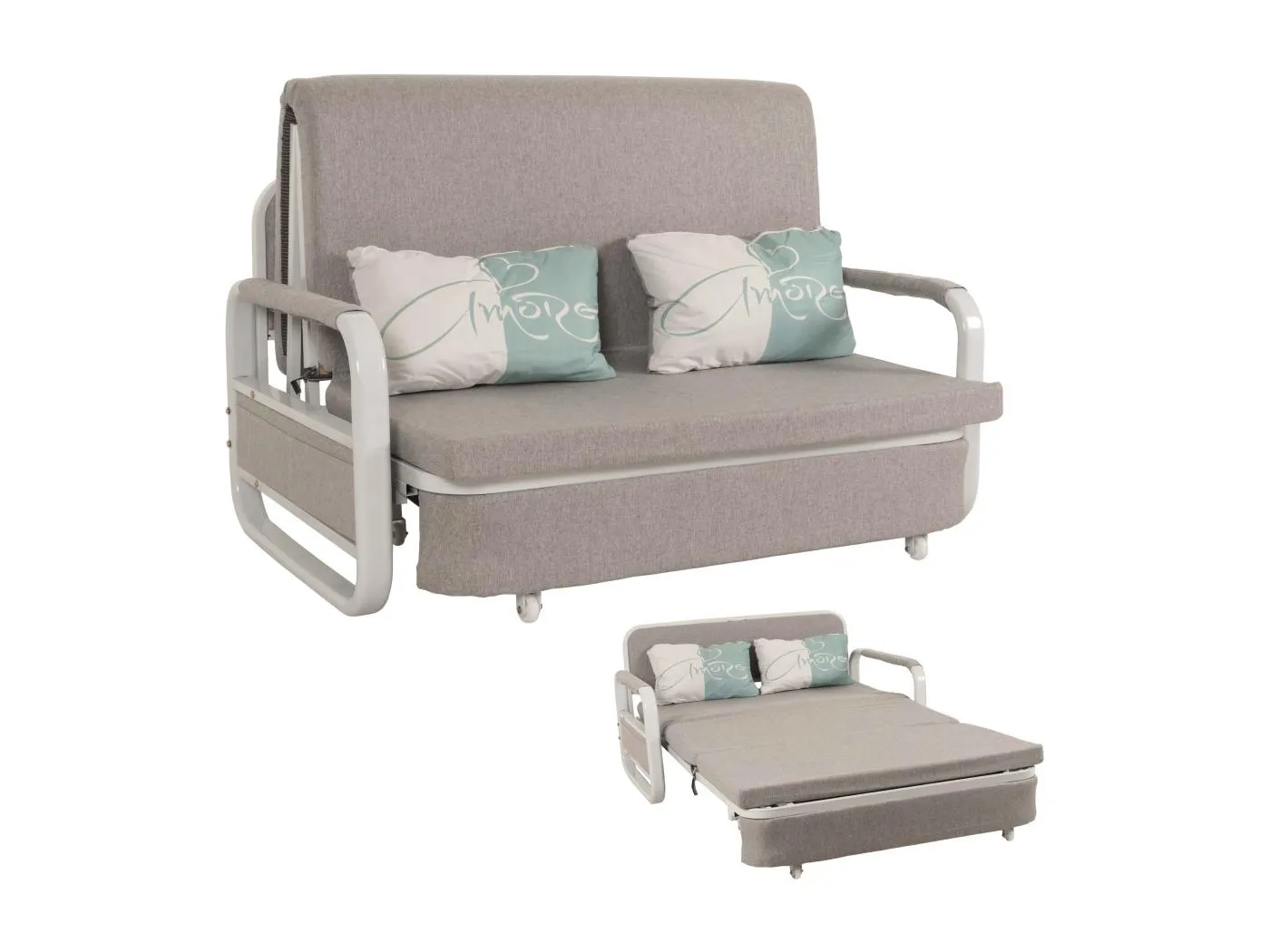 Schlafsofa MCW-M83, Stoff/Textil hellgrau