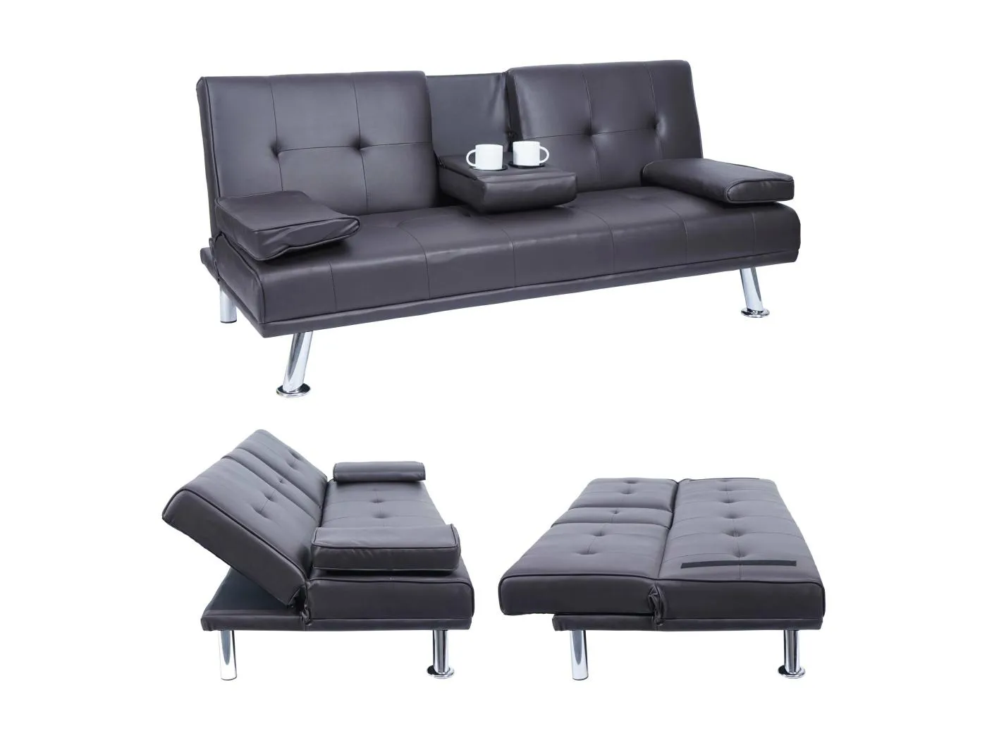 3er-Sofa MCW-F60, Kunstleder, braun