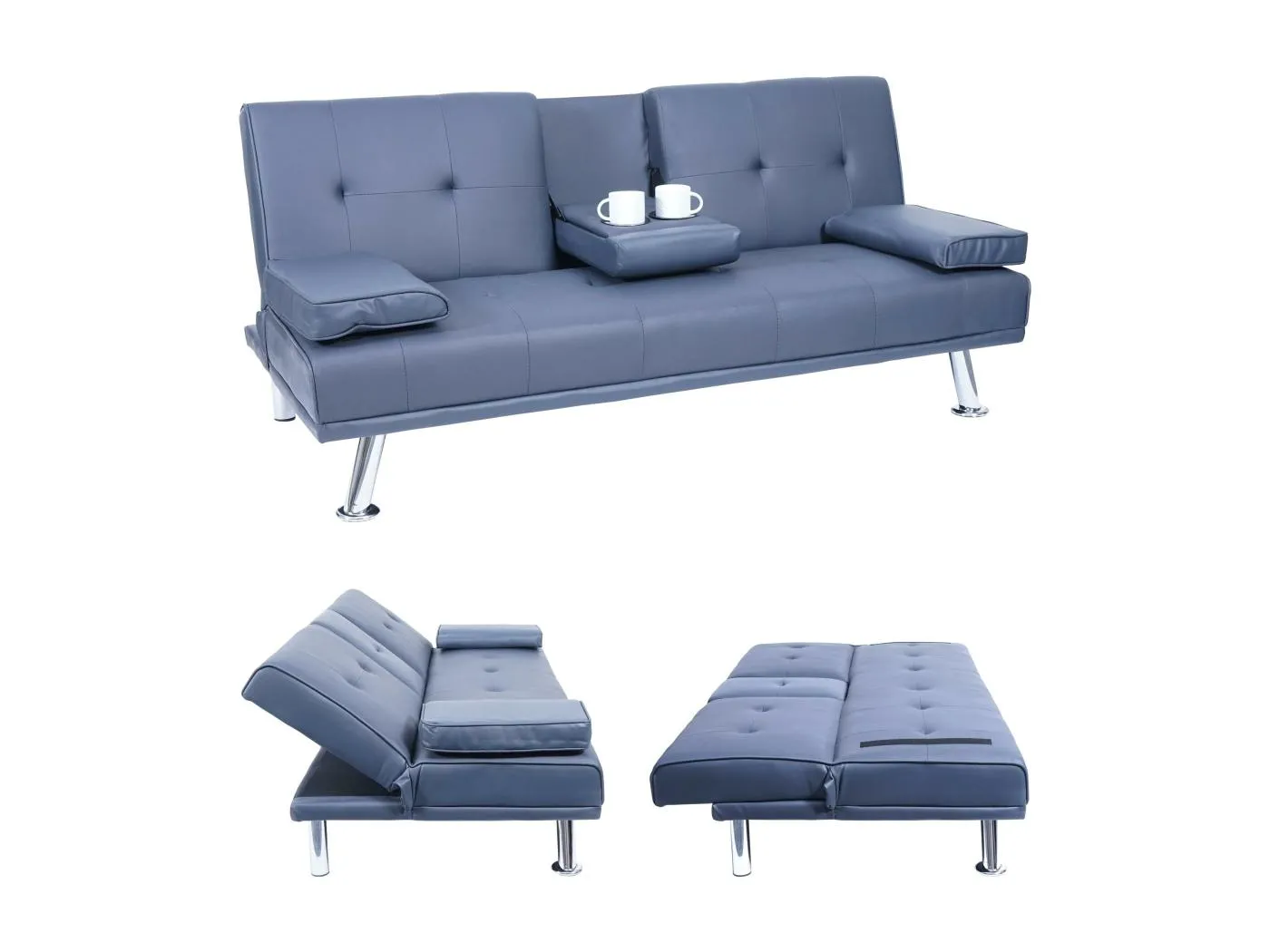 3er-Sofa MCW-F60, Kunstleder, dunkelblau