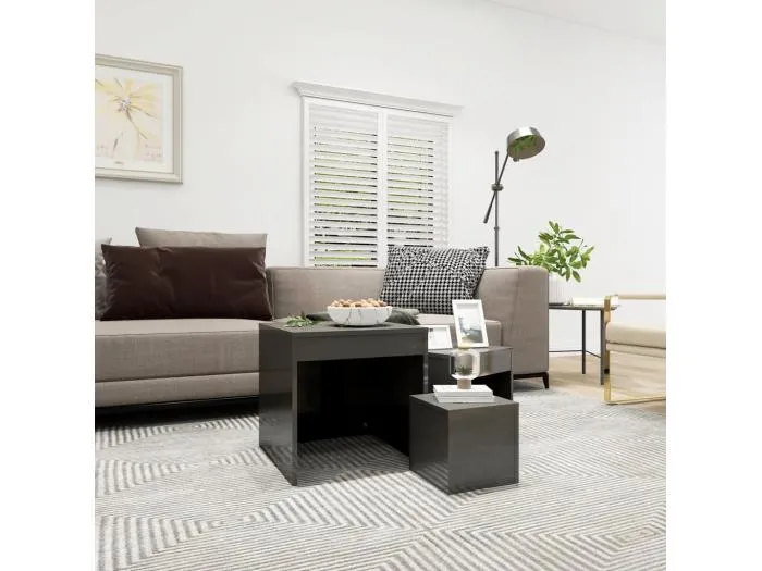 Satztische 3-tlg. Hochglanz-Grau Holzwerkstoff