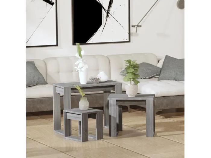 Satztische 3 Stk. Grau Sonoma Holzwerkstoff