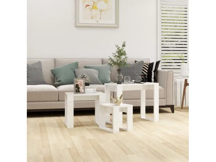 Satztische 3-tlg. Hochglanz-Weiß Holzwerkstoff