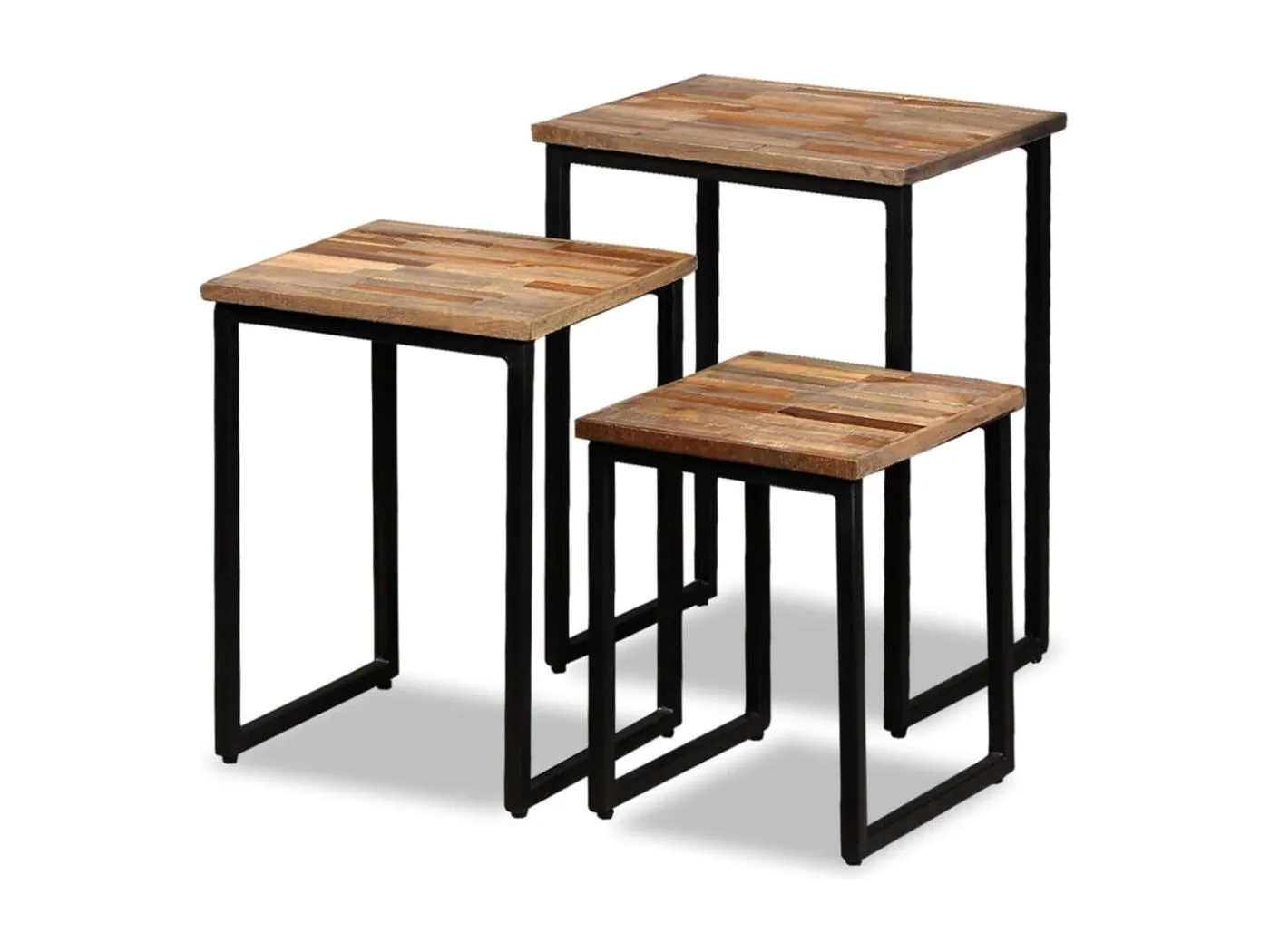 3-tlg. Satztisch-Set Recyceltes Massivholz Teak