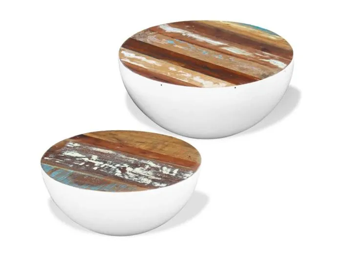 2-tlg. Couchtisch-Set Schalenform Altholz Massiv