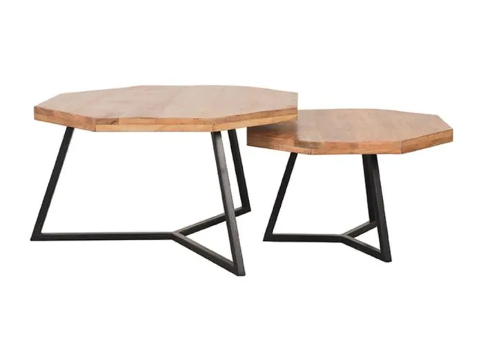 Couchtisch Figure 70x70x40 cm - Rau - Mangoholz - 2er Set