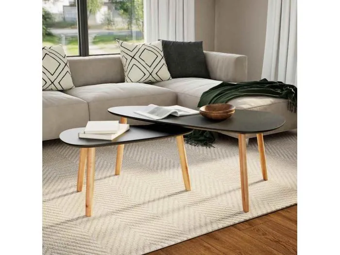 2-tlg. Couchtisch-Set Massivholz Kiefer Schwarz