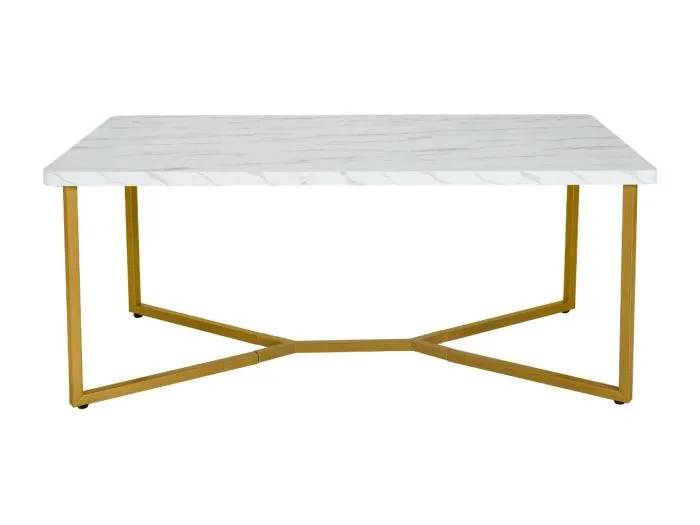 Marmor Optik Couchtisch mit Goldenem Metallgestell & Verstellbaren Fußpolstern Kaffeetisch