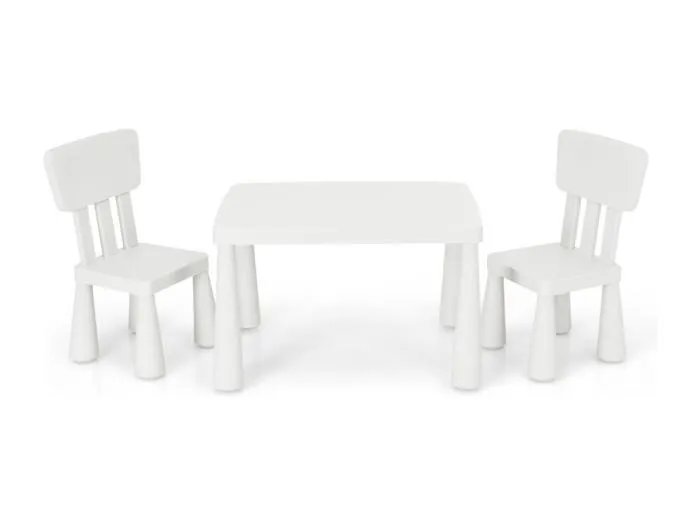 3 TLG. Kindersitzgruppe Kindertisch mit 2 Stühlen Kindermöbel aus Kunststoff Weiß