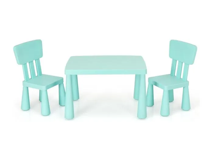 3 TLG. Kindersitzgruppe Kindertisch mit 2 Stühlen Kindermöbel aus Kunststoff Grün