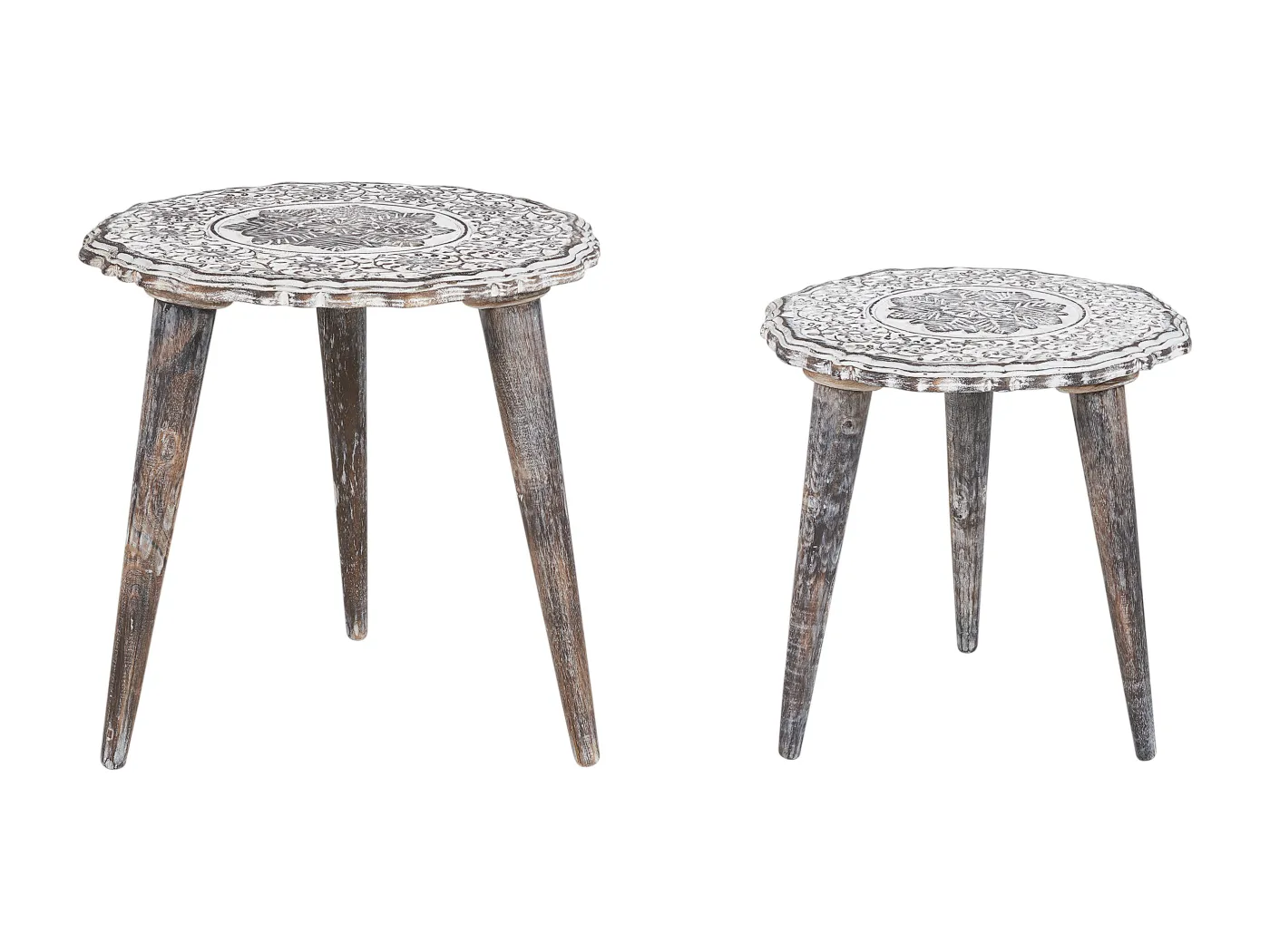 Beistelltisch 2er Set Mango Holz dunkelbraun / weiß rund dreibeinig Adro