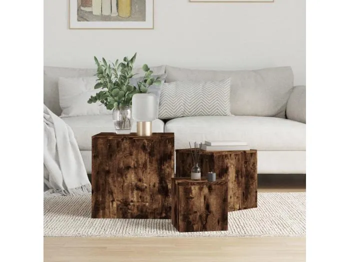 Beistelltische 3 Stk. Räuchereiche Holzwerkstoff