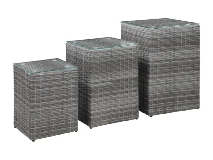Beistelltische 3 Stk. mit Glasplatte Grau Poly Rattan