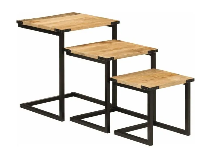 Satztische 3 Stk. Massivholz Mango und Eisen