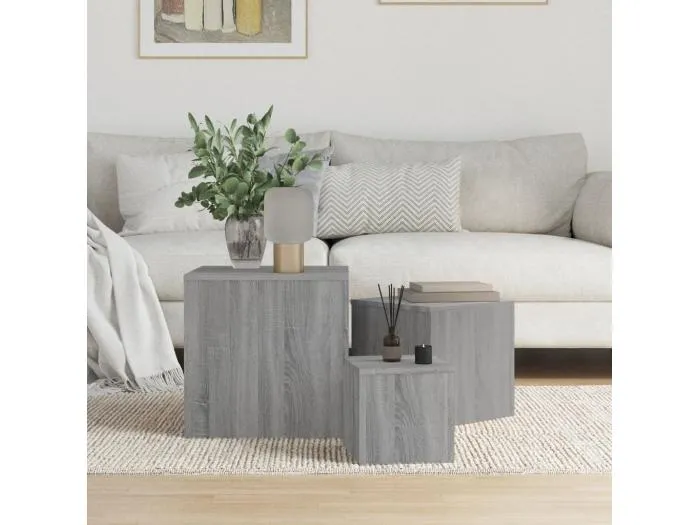 Beistelltische 3 Stk. Grau Sonoma Holzwerkstoff