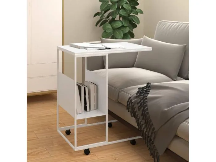 Beistelltisch mit Rollen Weiß 55x36x63,5 cm Holzwerkstoff