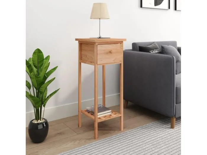 Beistelltisch mit Schublade 25x25x60 cm Massivholz Nussbaum