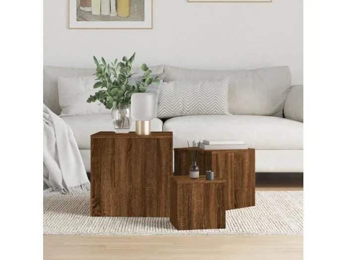 Beistelltische 3 Stk. Braun Eichen-Optik Holzwerkstoff