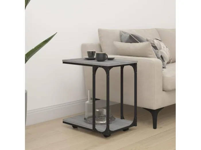 Beistelltisch mit Rollen Grau Sonoma 50x35x55,5cm Holzwerkstoff