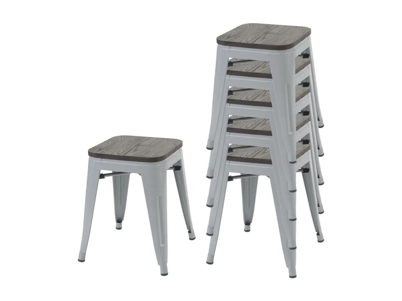 Hocker MCW-A73 (6er-Set) Holz-Sitzfläche, Grau