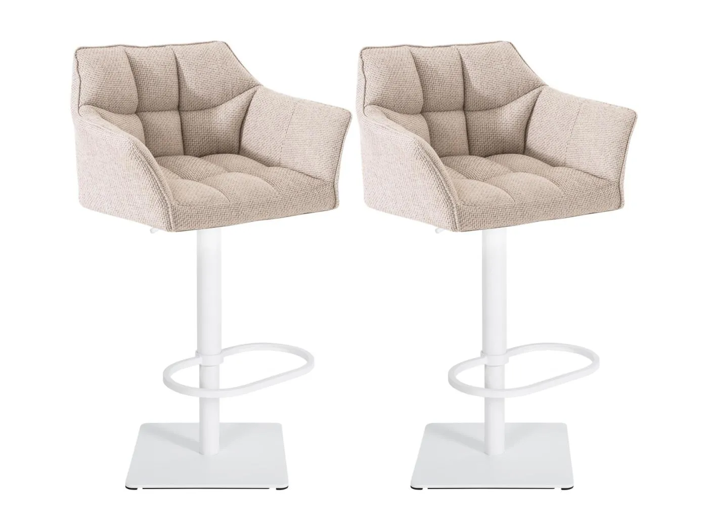 2er Set Barhocker - Stoff & weiß - elfenbein - Damaso