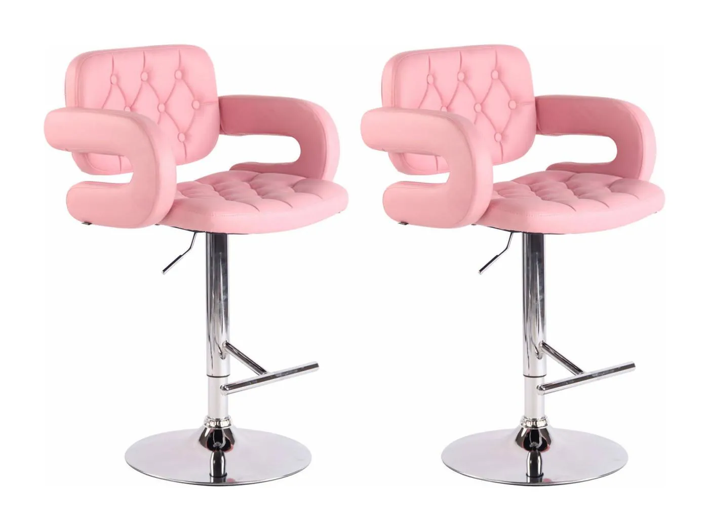 2er Set Barhocker - Kunstleder & Metall in Chromoptik - pink - Dublin
