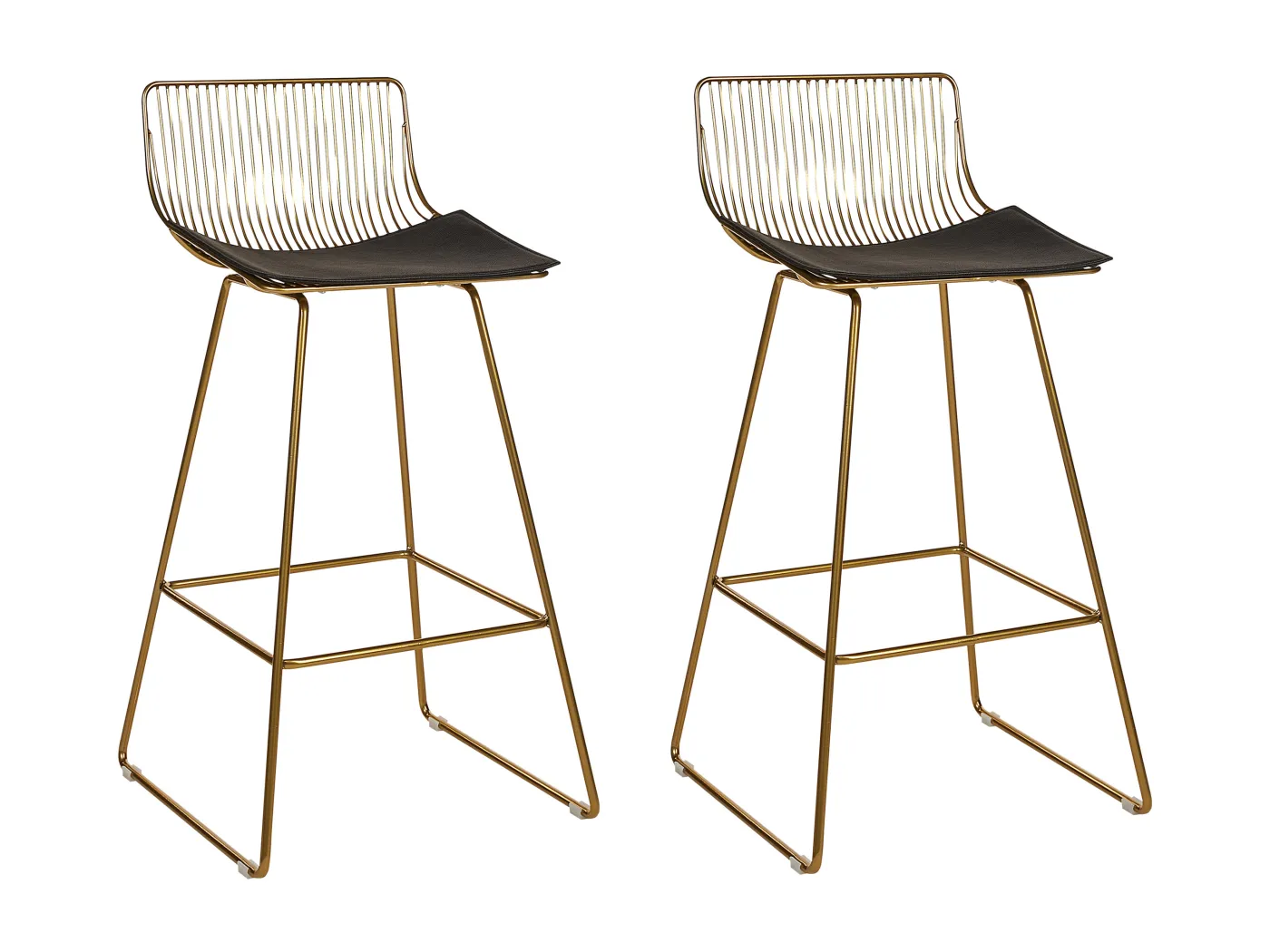Barstuhl 2er Set Metall gold mit Lehne Kissen Kunsleder schwarz Fredonia