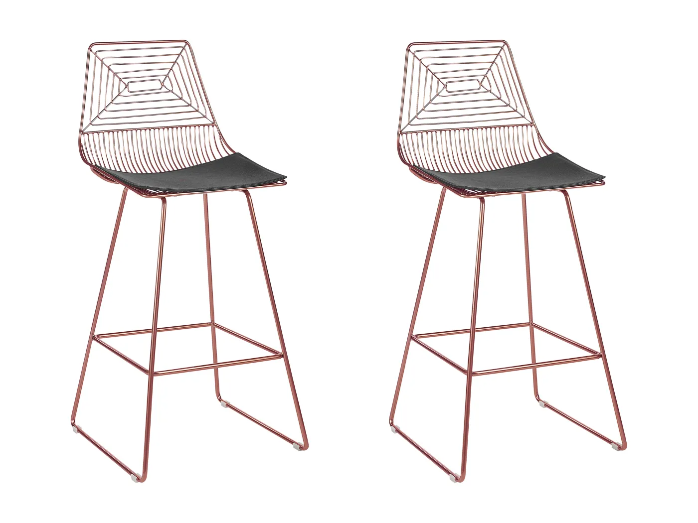 Barstuhl 2er Set Metall roségold mit Lehne Kissen Kunsleder schwarz Bisbee