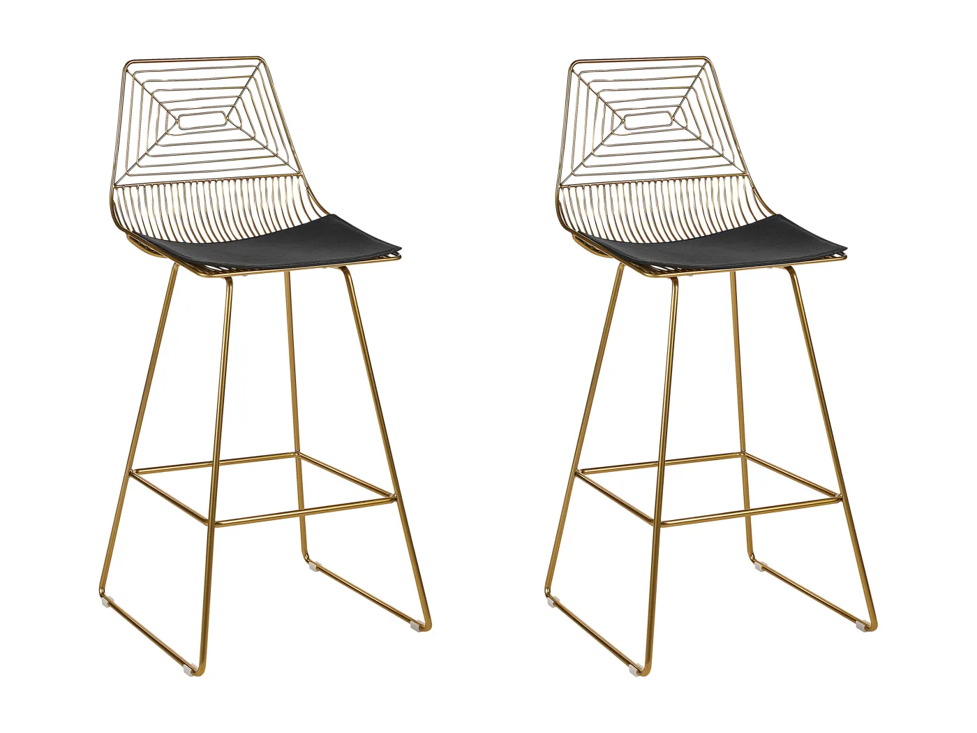Barstuhl 2er Set Metall gold mit Lehne Kissen Kunsleder schwarz Industrie Bisbee