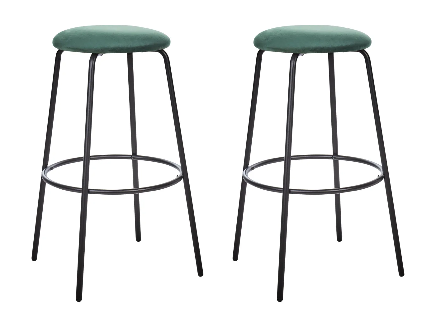 Barhocker 2er Set Samtstoff grün ohne Lehne mit Fußstützen Retro Design Morton