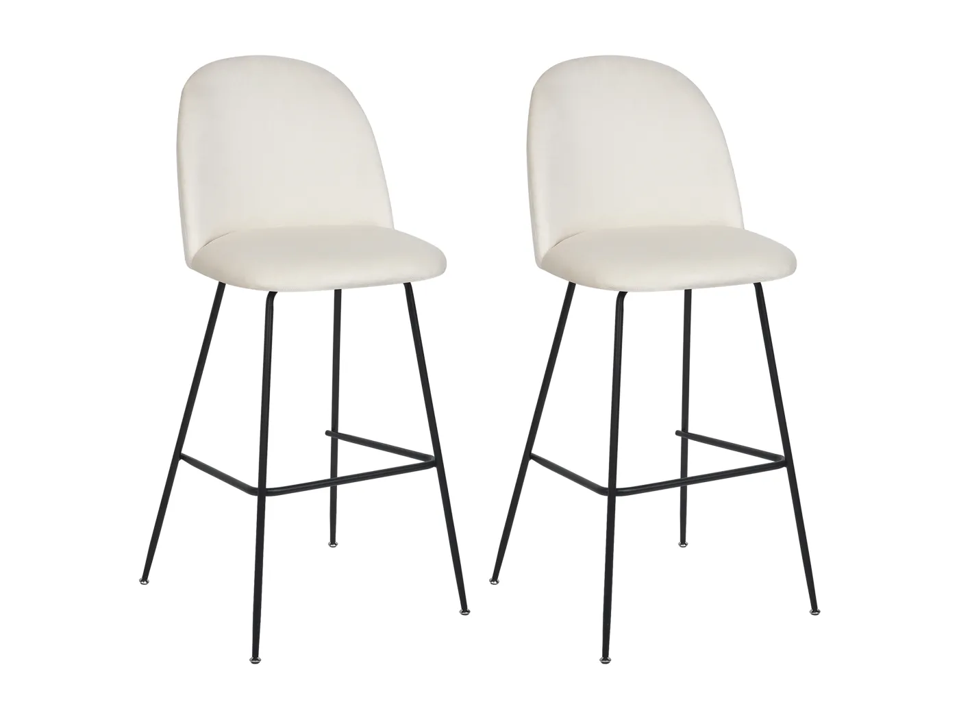 Barstühle 2er Set aus Samtstoff weiß / cremeweiß schwarze Beine modern Arcola