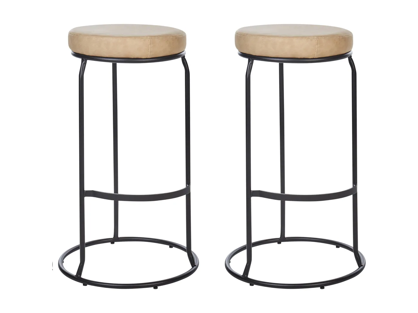 Barhocker 2er Set Kunstleder Beige ohne Lehne mit Fußstützen Retro Milroy