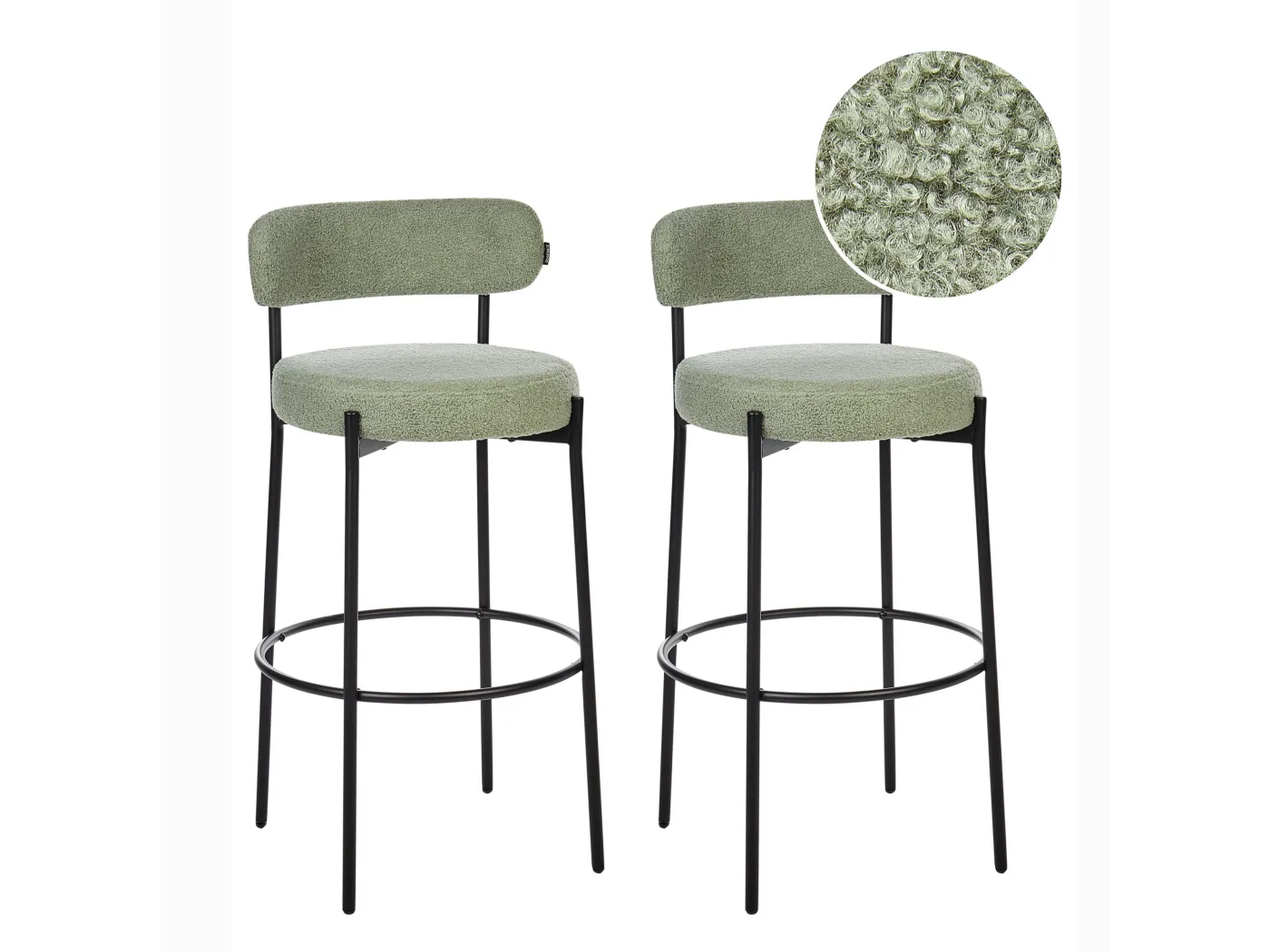 Barstuhl 2er Set Bouclé / Metall helles Grün mit Lehne Fußstützen modern Allison