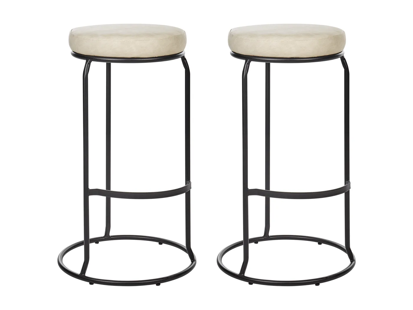 Barhocker 2er Set Kunstleder helles Beige ohne Lehne mit Fußstützen Retro Milroy