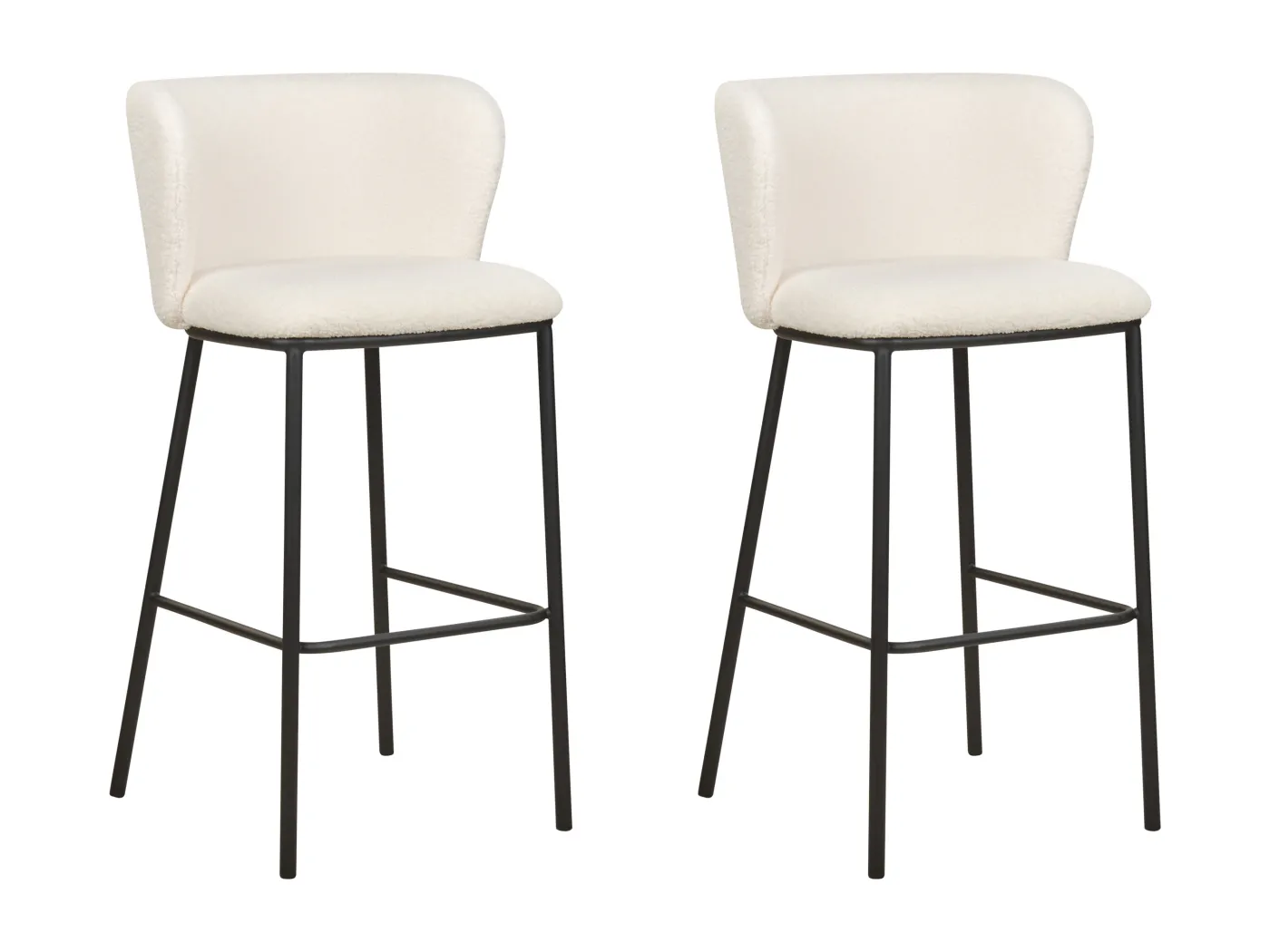 Barstuhl 2er Set Bouclé weiß niedrige Lehne Metallgestell Fußstütze Retro Mina