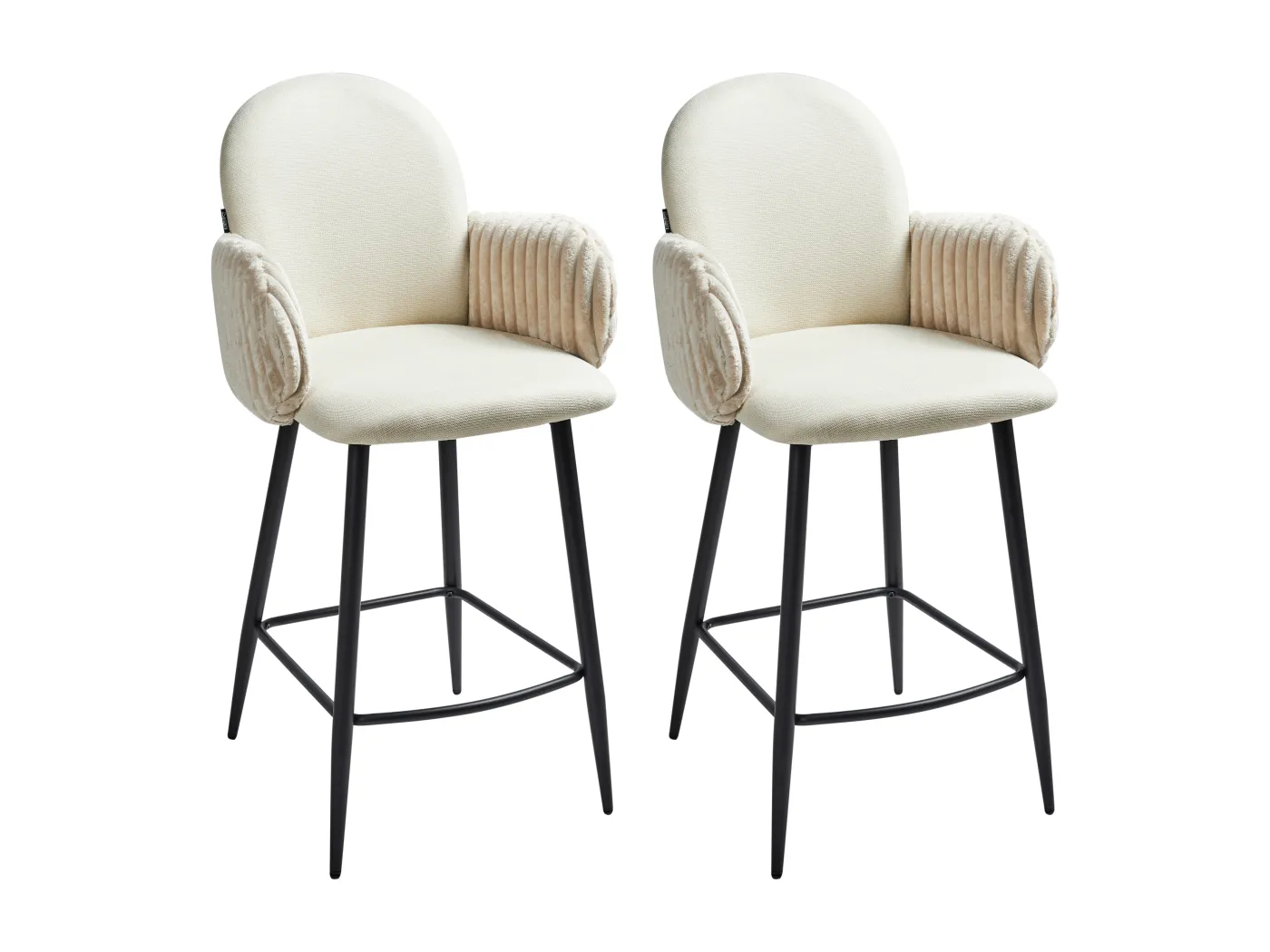 Barstuhl 2er Set Stoff hell beige gepolstert Armlehnen aus Samt Barhocker Amity