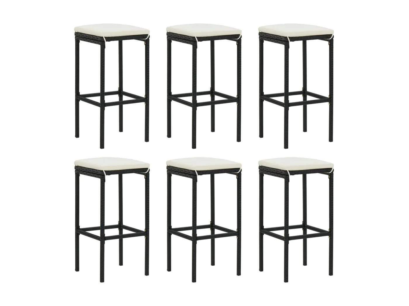 Barhocker mit Kissen 6 Stk. Schwarz Poly Rattan