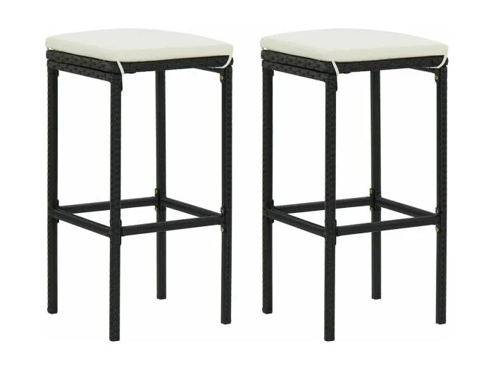Barhocker mit Kissen 2 Stk. Schwarz Poly Rattan