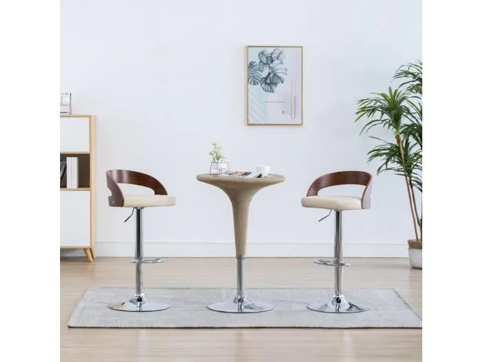 Barhocker 2 Stk. Cremeweiß Kunstleder und Bugholz